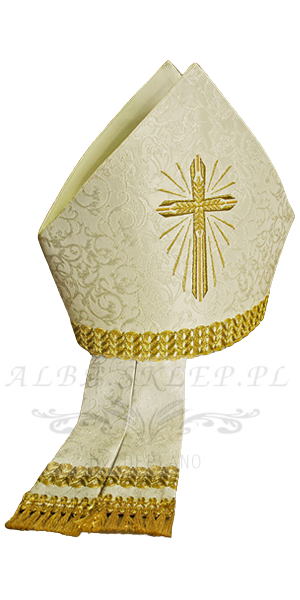 Mitra biskupia haftowany złoty krzyż
