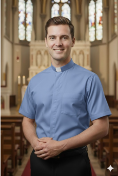 Koszula kapłańska z krótkim rękawem ciemno niebieska