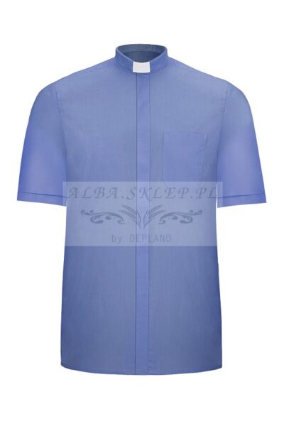 Koszula kapłańska z krótkim rękawem ciemno niebieska