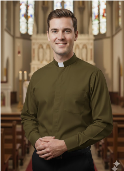 Koszula kapłańska z długim rękawem Oliwkowa