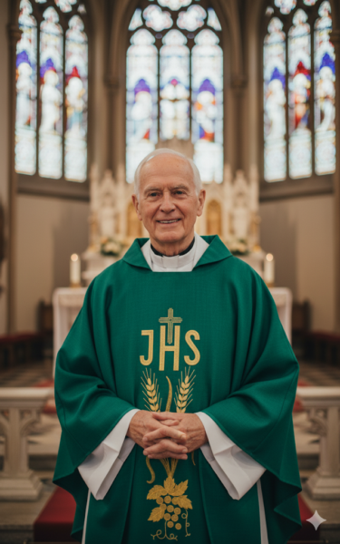 Zielony ornat lniany haftowany – kolory liturgiczne z krzyżem