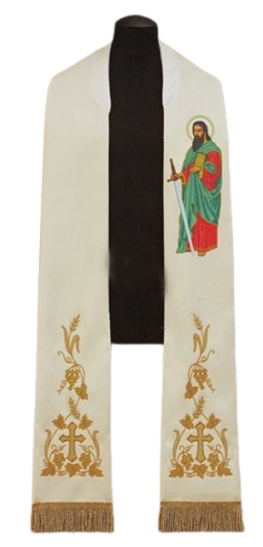 Stuła haftowana z wizerunkiem Świętego Pawła