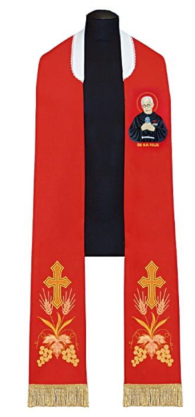 Stuła kapłańska czerwona – haftowana – Św. Maksymilian Kolbe