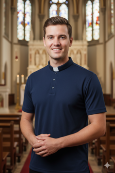 Koszula Polo kapłańska z krótkim rękawem granatowa